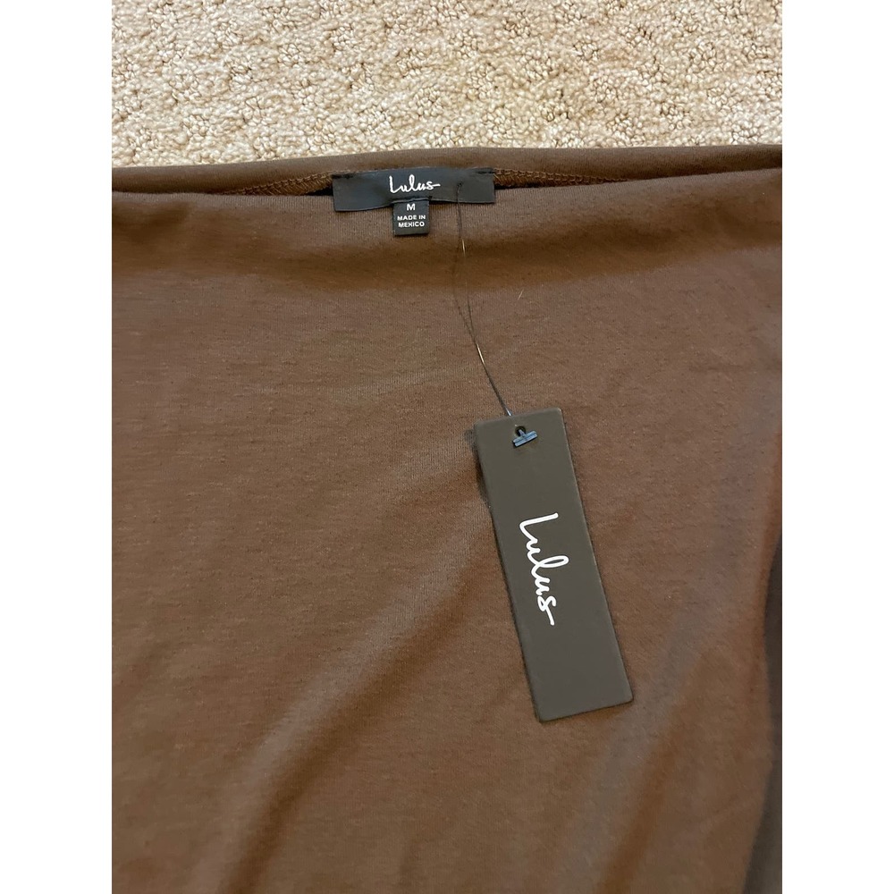 NWT- Lulus Brown Wide Neck Ruched Side Long Sleeve Top - Picture 3 of 5